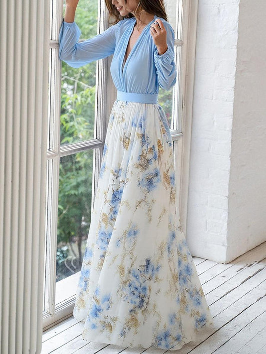 Atemberaubendes Maxikleid mit V-Ausschnitt und Blumenmuster