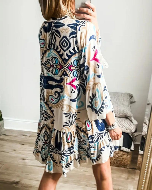 Bedrucktes Langarm-Minikleid mit einzigartigem Design