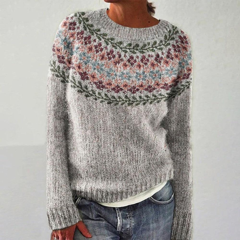 Unique Print Round Neck Long Sleeve Sweater