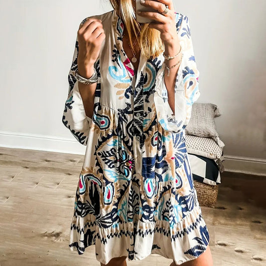 Bedrucktes Langarm-Minikleid mit einzigartigem Design