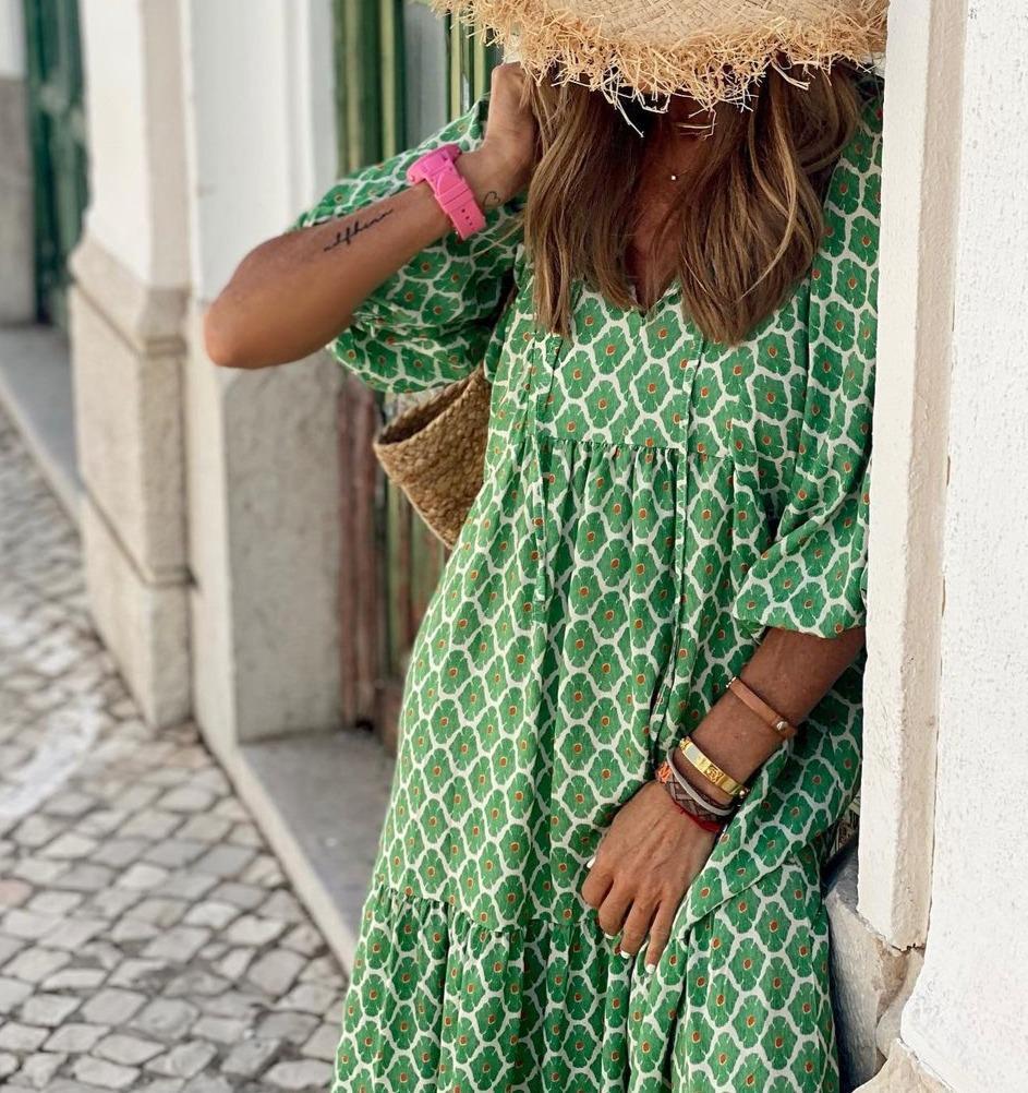 Böhmisches Schönheits Maxikleid in Grün