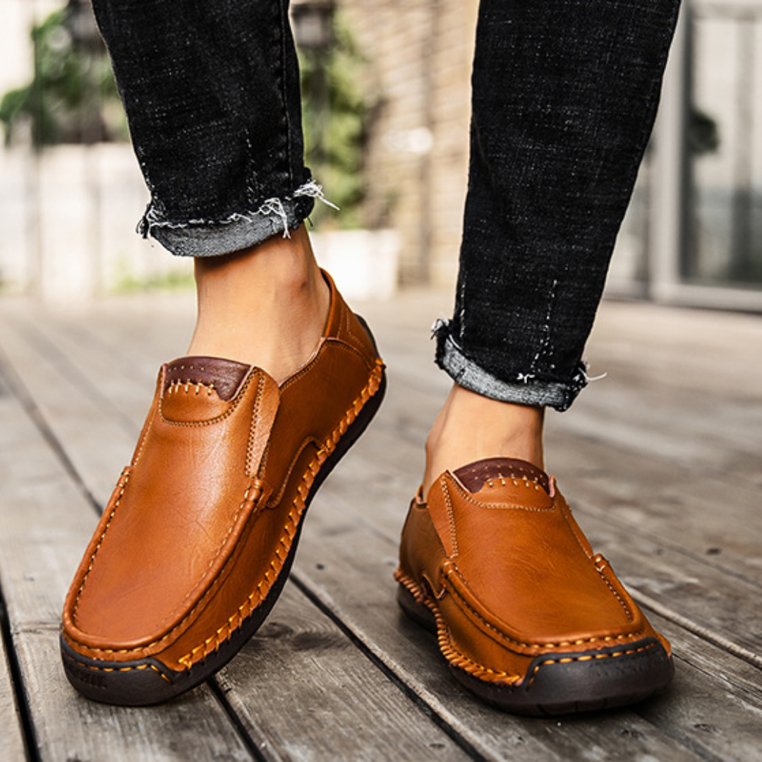 Herren Outdoor Freizeit Halbschuh Slipper Flach Handgefertigte Lederschuhe