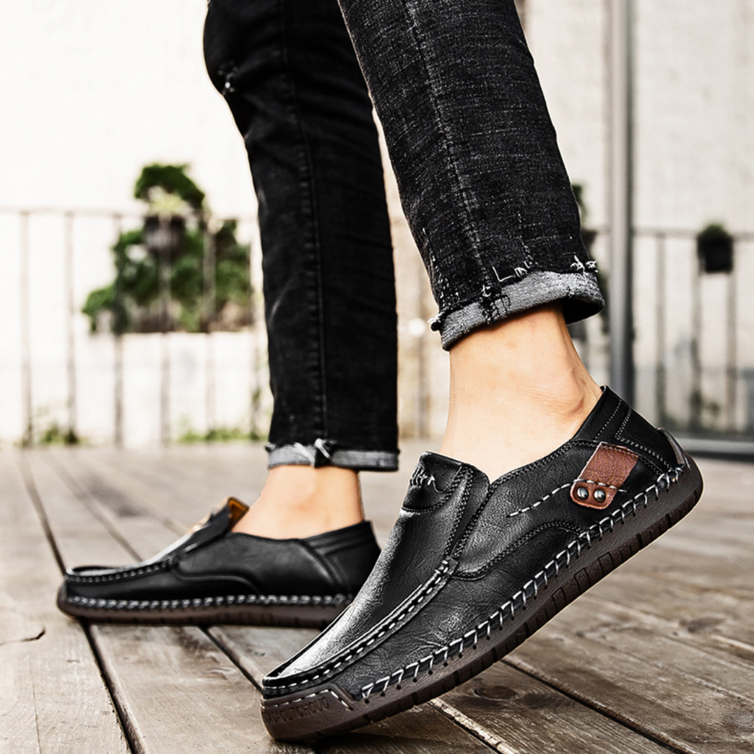 Herren Outdoor Freizeit Halbschuh Slipper Flach Handgefertigte Lederschuhe