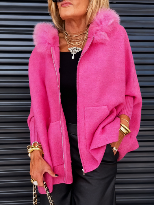 Damen Freizeitjacke mit Pelzkragen, einfarbig