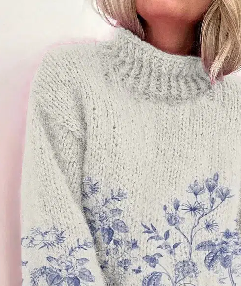 Pullover mit Pflanzenmuster und Stehkragen