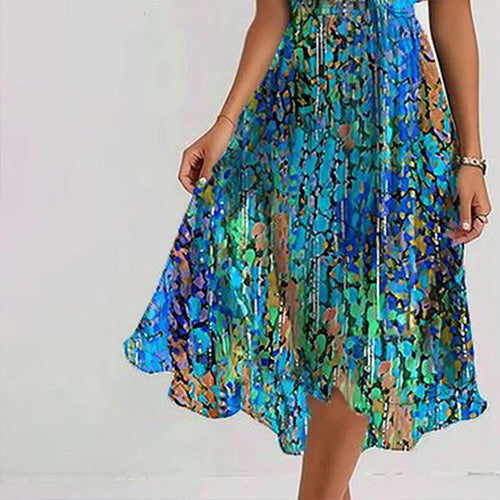 Besonderes blaues kurzärmeliges Midikleid